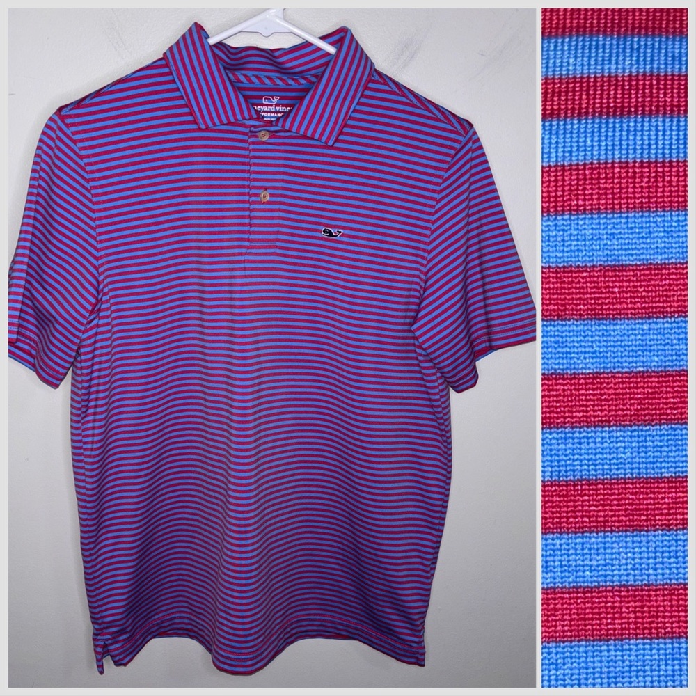Vineyard Vines Performance striped blue & pink polo golf shirt boys Large 16